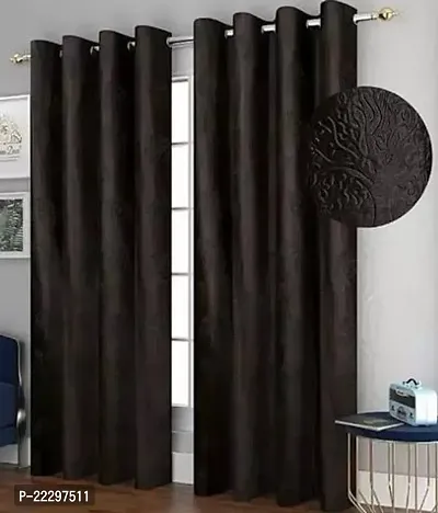 Stylish Black Polyester Window Curtains Pack Of 2-thumb0