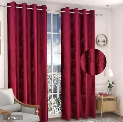 Stylish Maroon Polyester Window Curtains Pack Of 2-thumb0