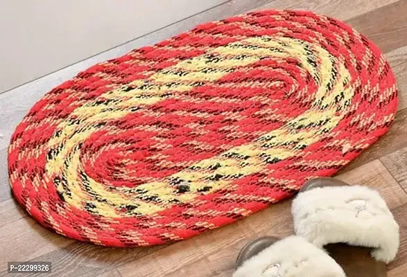 Designer Red Polyester Self Pattern Door Mats Pack Of 1