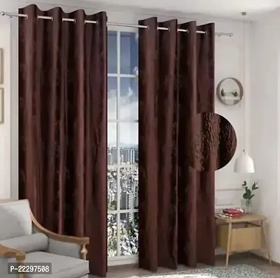 Stylish Brown Polyester Window Curtains Pack Of 2-thumb0