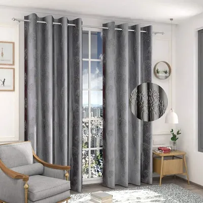 Scorchers Room Darkening Blackout Window Curtain Set of 2 Polyester Embossed Printed Curtain for Bedroom, Living Room