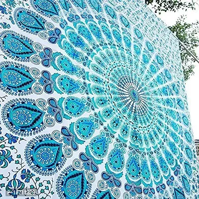 DRAVY HANDICRAFTS Tapestry Mandala Tapestry Wall Hanging Bedsheet Cotton Bedsheet Wall Tapestry Bed Wall Hanging Tapestry (Turquoise, Twin, Single (84x54 Inches))-thumb3