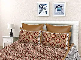 DRAVY HANDICRAFTS Cotton Double Bedsheet 300 TC Rajasthani Jaipuri Ahmadabad Traditional Printed Bedspread Bedcover Cotton Double Bedsheet with 2 Pillow Covers Size-90x84 Inches (Brown)-thumb1