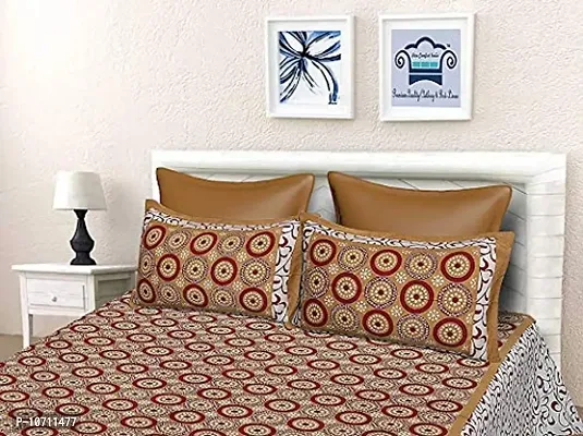 DRAVY HANDICRAFTS Cotton Double Bedsheet 300 TC Rajasthani Jaipuri Ahmadabad Traditional Printed Bedspread Bedcover Cotton Double Bedsheet with 2 Pillow Covers Size-90x84 Inches (Brown)-thumb2