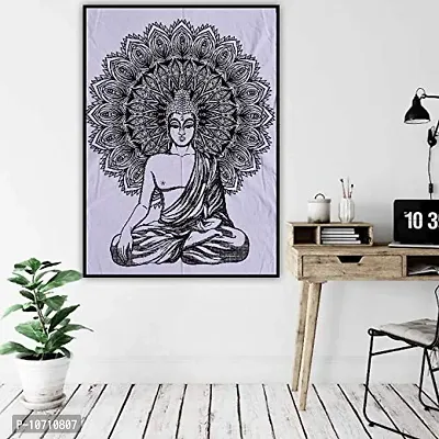 Jiya MURTI Arts Tapestry Mandala Gautama Wall Hanging Tapestry Cotton Wall Hanging Poster (Size- 40 X 30 Inches) (White)-thumb2