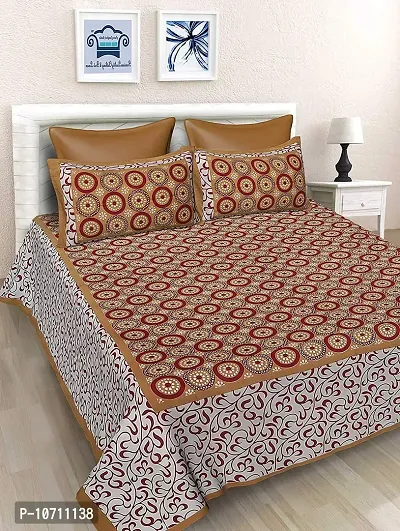 DRAVY HANDICRAFTS Double Bedsheet Rajasthani Jaipuri Traditional Printed Bedspread Bedcover Cotton Double Bedsheet with 2 Pillow Covers Size-90x84 Inches (P 1, Double, Queen)-thumb2