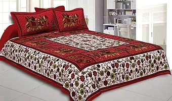 DRAVY HANDICRAFTS Double Bedsheet 300 TC Ahmadabad Rajasthani Jaipuri Printed Bedspread Bedcover Cotton Double Bedsheet with 2 Pillow Covers Size-90x84 Inches (Multicolour 1, Double, Queen)-thumb2