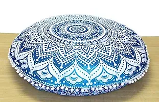 Jiya MURTI Arts Tapestry Pouf Mandala Large Floor Cushion Cover Ottoman Without Filler (32" inches Round) Blue Ombre-thumb2