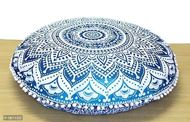 Jiya MURTI Arts Tapestry Pouf Mandala Large Floor Cushion Cover Ottoman Without Filler (32" inches Round) Blue Ombre-thumb3