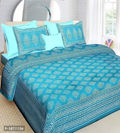 DRAVY HANDICRAFTS Tapestry Double Bedsheet Jaipuri Printed Bedsheet Rajasthani Bedsheet Bedspreads & Covers Double Bedsheet with Pillow Covers (Size-100x90 Inches) (Sea Green)