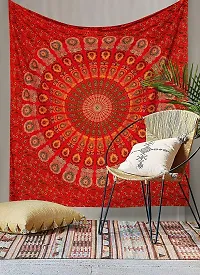 Dravy Handicrafts Peacock Wing Single Wall Hanging Tapestry/Bedspread/ Throw Blanket/ Mat (Red, 84 x 54 Inches)-thumb1