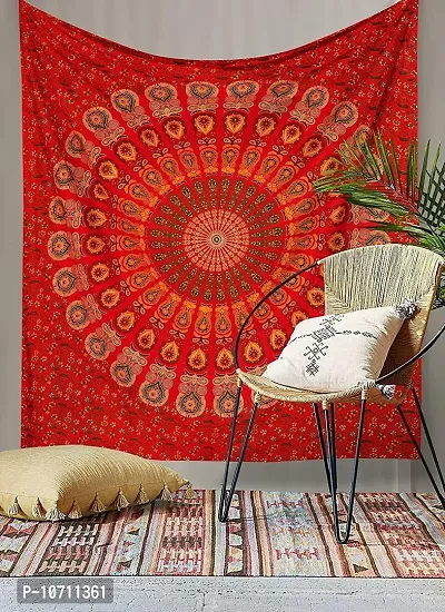 Dravy Handicrafts Peacock Wing Single Wall Hanging Tapestry/Bedspread/ Throw Blanket/ Mat (Red, 84 x 54 Inches)-thumb2