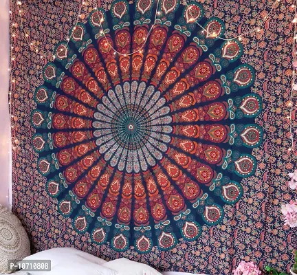 DRAVY HANDICRAFTS Tapestry Mandala Wall Hanging Cotton Bedsheet (Multicolor, Twin 84x54 inches)-thumb2