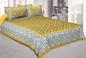 DRAVY HANDICRAFTS 300 TC Cotton Dobule Bedsheet Rajasthani Jaipuri Traditional Printed Bedspread Bedcover with 2 Pillow Covers (Yellow, Double (100x90 Inches))-thumb1