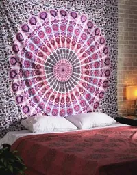 DRAVY HANDICRAFTS Tapestry Mandala Peacock Wing Tapestry Wall Hanging Bedsheet Cotton Bedsheet Wall Tapestry Bed Cover Wall Hanging Tapestry (Pink, Twin (84X54 Inches))-thumb2