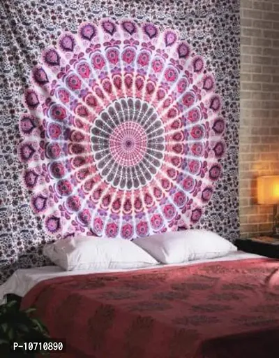 DRAVY HANDICRAFTS Tapestry Mandala Peacock Wing Tapestry Wall Hanging Bedsheet Cotton Bedsheet Wall Tapestry Bed Cover Wall Hanging Tapestry (Pink, Twin (84X54 Inches))-thumb3