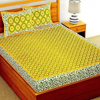 DRAVY HANDICRAFTS Cotton Double Bedsheet 300 TC Rajasthani Jaipuri Ahmadabad Traditional Printed Bedspread Bedcover Cotton Double Bedsheet with 2 Pillow Covers Size-90x84 Inches (Yellow)-thumb4