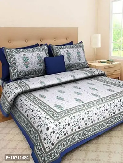 DRAVY HANDICRAFTS 300 TC Cotton Double Bedsheet Ahmadabad Rajasthani Jaipuri Printed Bedsheet Bedspread Bedcover Bedsheet with 2 Pillow Covers (Size-90x84 Inches) (Blue, Double, Queen)-thumb0