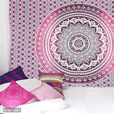 DRAVY HANDICRAFTS Cotton Tapestry Mandala Tapestry Wall Hanging Bedsheet Wall Hanging (Purple, Twin)-thumb3