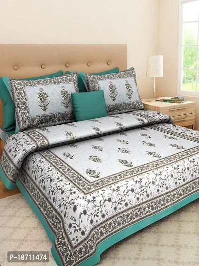 DRAVY HANDICRAFTS 300 TC Cotton Double Bedsheet Ahmadabad Rajasthani Jaipuri Printed Bedsheet Bedspread Bedcover Bedsheet with 2 Pillow Covers (Size-90x84 Inches) (Sea Green, Double, Queen)