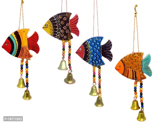 DRAVY HANDICRAFTS Hanging Fish for Main Door Garden Balcony Decoration Hanging Items for Room Wall Decor Decorative for Home (Set of 4 Unit) (Length-12 inch) (Multicolour 1)