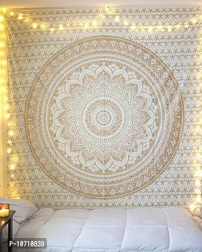 DRAVY HANDICRAFTS Cotton Mandala Ombre Wall Hanging Tapestry Bedsheet (White, Twin , 84x54 Inches)