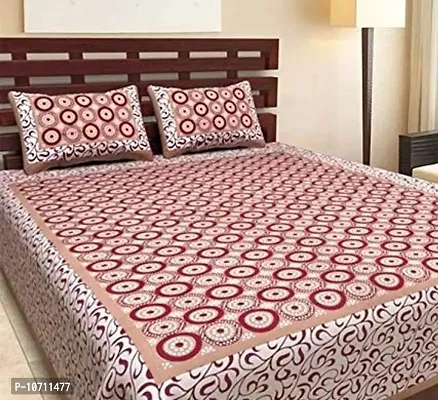 DRAVY HANDICRAFTS Cotton Double Bedsheet 300 TC Rajasthani Jaipuri Ahmadabad Traditional Printed Bedspread Bedcover Cotton Double Bedsheet with 2 Pillow Covers Size-90x84 Inches (Brown)