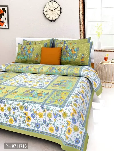 DRAVY HANDICRAFTS Double Bedsheet 300 TC Ahmadabad Rajasthani Jaipuri Printed Bedspread Bedcover Cotton Double Bedsheet with 2 Pillow Covers Size-90x84 Inches (Multicolour 4, Double, Queen)