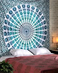 DRAVY HANDICRAFTS Tapestry Mandala Peacock Wing Tapestry Wall Hanging Bedsheet Cotton Bedsheet Wall Tapestry Bed Cover Wall Hanging Tapestry (Turquoise, Twin (84X54 Inches))-thumb1