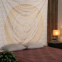 DRAVY HANDICRAFTS Cotton Mandala Ombre Wall Hanging Tapestry Bedsheet (White, Twin , 84x54 Inches)-thumb1