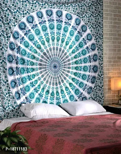 DRAVY HANDICRAFTS Tapestry Mandala Ombre Cotton Bedsheet (Multicolour 5, Twin 84x54 Inches)-thumb2