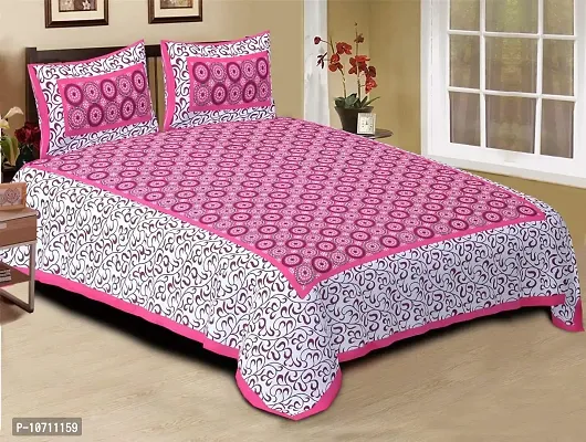 DRAVY HANDICRAFTS 300 TC Cotton Dobule Bedsheet Rajasthani Jaipuri Traditional Printed Bedspread Bedcover with 2 Pillow Covers (Pink, Double (100x90 inches))