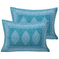 DRAVY HANDICRAFTS Cotton Rajasthani Jaipuri Traditional Printed Border Double Bedsheet/Bed Spread/Bed Cover with 2 Pillow Covers (Queen Size-90x84 Inches, Green)-thumb2