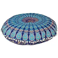 Jiya MURTI Arts Tapestry Pouf Floor Cotton Cushion Cover Ottoman Without Filler (Size- 32""X32"" inches Round)-thumb1