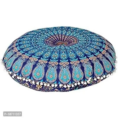 Jiya MURTI Arts Tapestry Pouf Floor Cotton Cushion Cover Ottoman Without Filler (Size- 32""X32"" inches Round)-thumb2