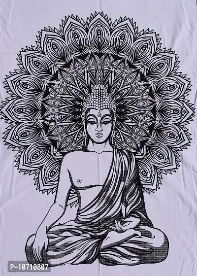 Jiya MURTI Arts Tapestry Mandala Gautama Wall Hanging Tapestry Cotton Wall Hanging Poster (Size- 40 X 30 Inches) (White)-thumb0