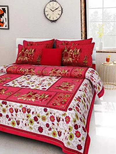 DRAVY HANDICRAFTS Double Bedsheet 300 TC Ahmadabad Rajasthani Jaipuri Printed Bedspread Bedcover Cotton Double Bedsheet with 2 Pillow Covers Size-90x84 Inches