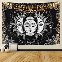 DRAVY HANDICRAFTS Cotton Sun Moon and Star Tapestry Wall Hanging (Twin, 84x54 Inches, Black & White)-thumb1