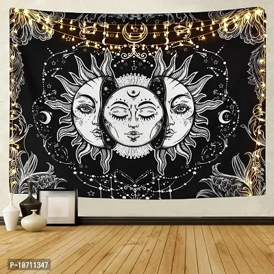 DRAVY HANDICRAFTS Cotton Sun Moon and Star Tapestry Wall Hanging (Twin, 84x54 Inches, Black & White)-thumb2