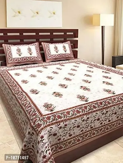 DRAVY HANDICRAFTS 300 TC Cotton Double Bedsheet Ahmadabad Rajasthani Jaipuri Printed Bedsheet Bedspread Bedcover Bedsheet with 2 Pillow Covers (Size-90x84 Inches) (Brown, Double, Queen)-thumb0