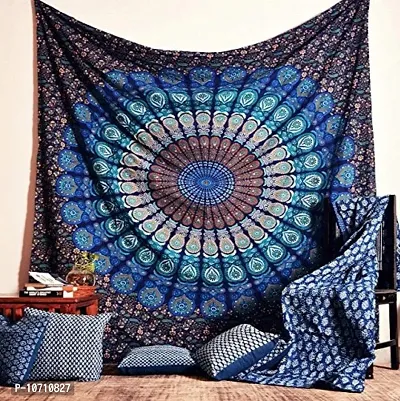 DRAVY HANDICRAFTS Tapestry Mandala Peacock Wing Tapestry Wall Hanging Bedsheet Cotton Bedsheet Wall Tapestry Bed Cover Wall Hanging Tapestry (Blue, Twin (84X54 Inches))-thumb4