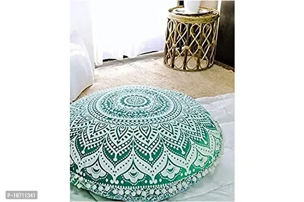DRAVY HANDICRAFTS Tapestry Pouf Soft Cozy Large Floor Cushion Cover Ottoman Without Filler Size-32 inches Round Green Ombre Patang-thumb2