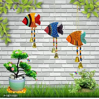 DRAVY HANDICRAFTS Hanging Fish Hand-Painted Main Door Latkan Toran For Garden Decorative Wall Hanging Balcony Decoration Hanging Items For Living Room Wall D?cor Decorative for Home (Set Of 3 Unit)(Length-12 inch)(Multicolour 7)-thumb2