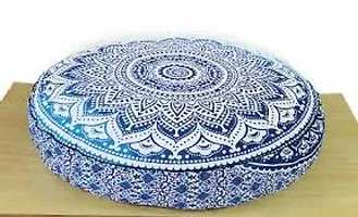 Jiya MURTI Arts Tapestry Pouf Mandala Large Floor Cushion Cover Ottoman Without Filler (32" inches Round) Blue Ombre-thumb1