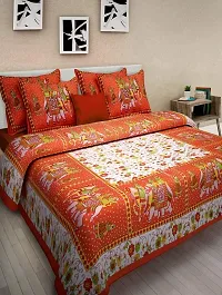 DRAVY HANDICRAFTS Double Bedsheet 300 TC Ahmadabad Rajasthani Jaipuri Printed Bedspread Bedcover Cotton Double Bedsheet with 2 Pillow Covers Size-90x84 Inches (Multicolour 2, Double, Queen)-thumb1