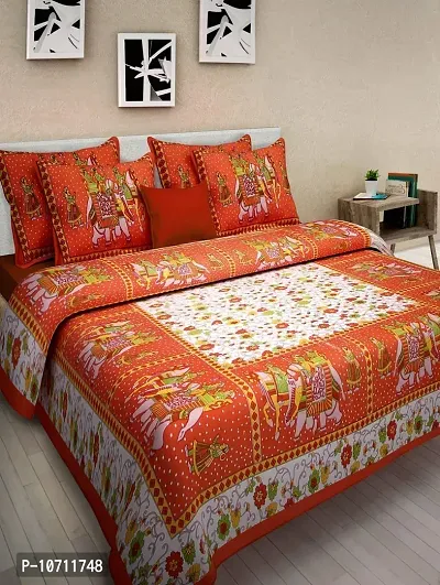 DRAVY HANDICRAFTS Double Bedsheet 300 TC Ahmadabad Rajasthani Jaipuri Printed Bedspread Bedcover Cotton Double Bedsheet with 2 Pillow Covers Size-90x84 Inches (Multicolour 2, Double, Queen)-thumb2