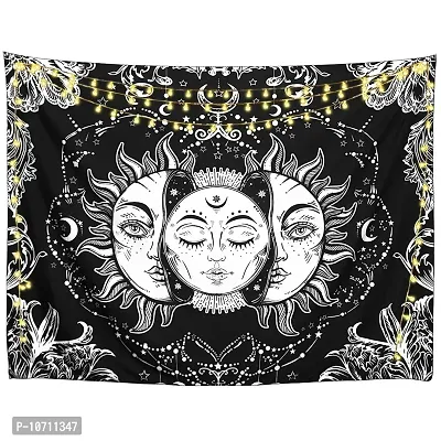 DRAVY HANDICRAFTS Cotton Sun Moon and Star Tapestry Wall Hanging (Twin, 84x54 Inches, Black & White)-thumb3