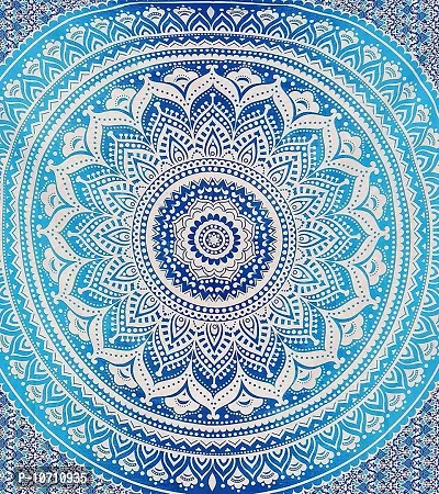 DRAVY HANDICRAFTS Cotton Mandala Ombre Tapestry Wall Hanging Bedsheet (Blue, Twin , 84x54 Inches)-thumb3