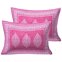 DRAVY HANDICRAFTS 300 TC Poddha Cotton Dobule Bedsheet Rajasthani Jaipuri Traditional Printed Bedspread Bedcover with 2 Pillow Covers (Pink, Double (100x90 Inches))-thumb1