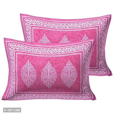 DRAVY HANDICRAFTS 300 TC Poddha Cotton Dobule Bedsheet Rajasthani Jaipuri Traditional Printed Bedspread Bedcover with 2 Pillow Covers (Pink, Double (100x90 Inches))-thumb2